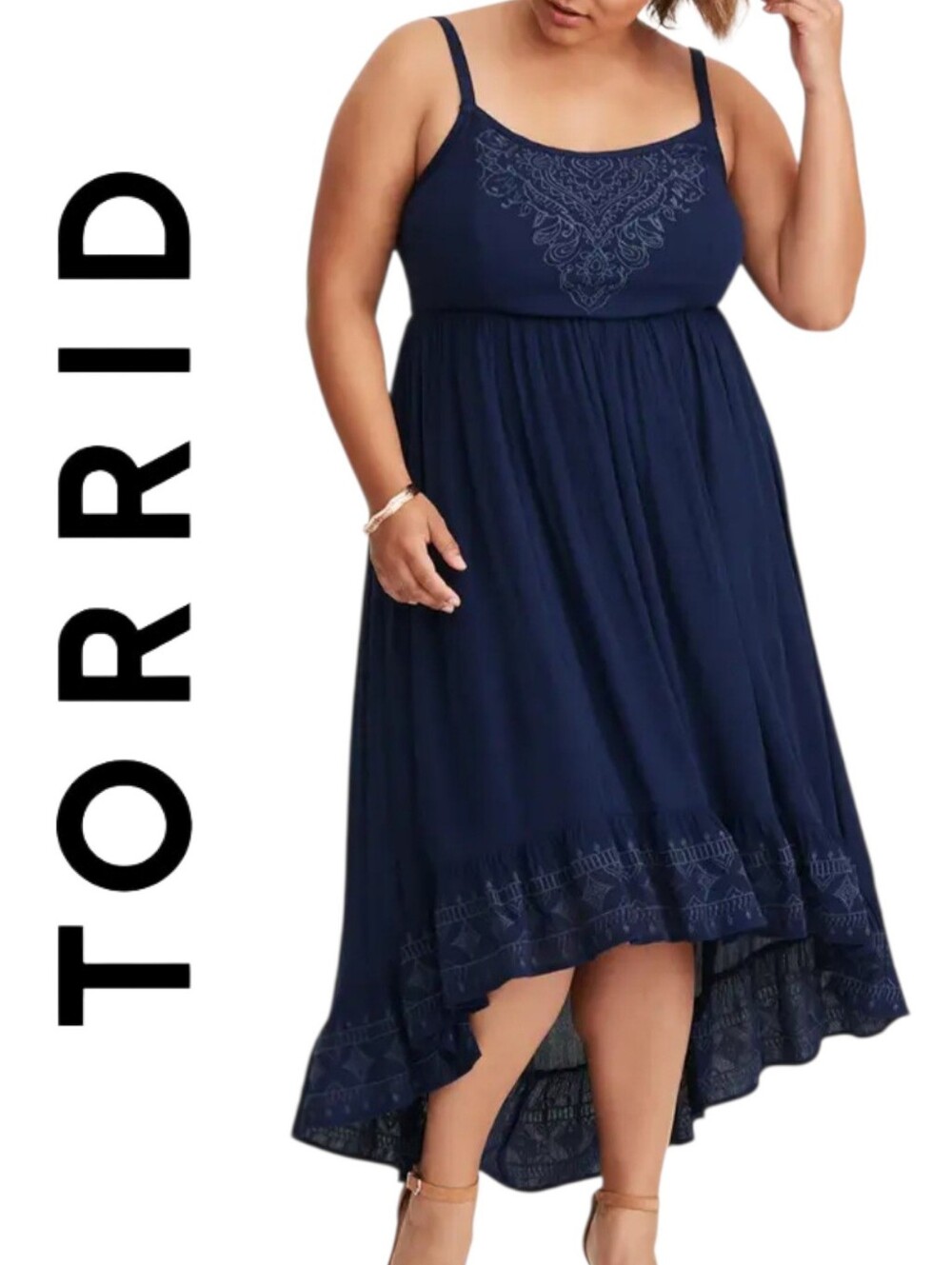 Torrid Navy Embroidered Hi-Low Maxi Dress Sz 3 NWOT